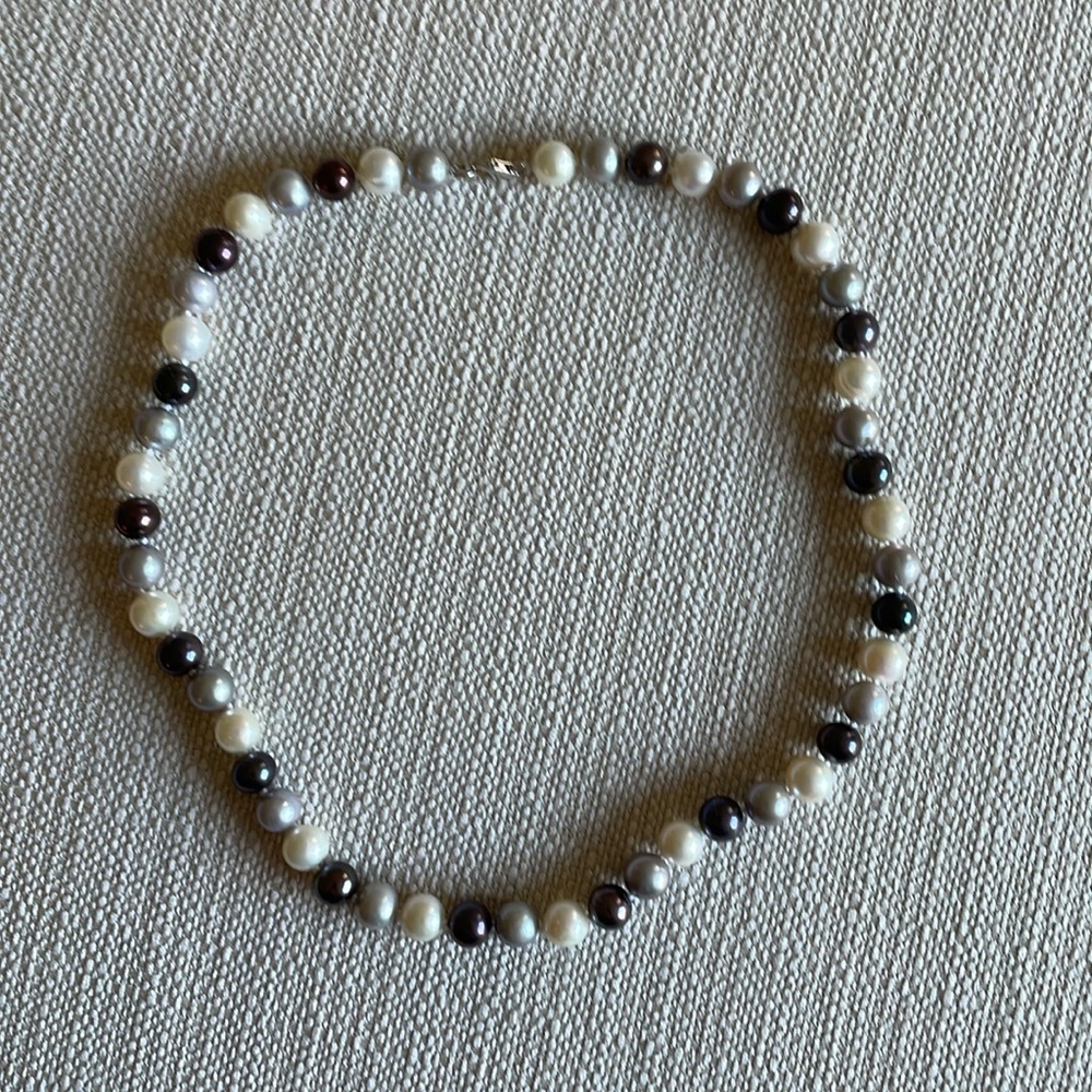 Black white and gray pearl set. Sterling silver clasp.